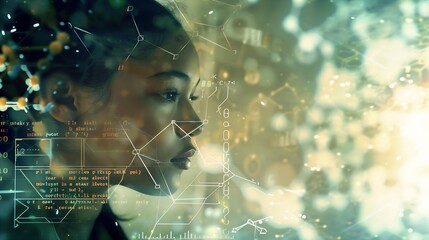 Leinwandbilder - Image of data processing and chemical formula over biracial schoolgirl global science data processing and digital interface concept digitally generated image : Generative AI