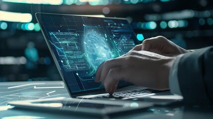 Leinwandbilder - AI technology Artificial Intelligence concept Businessman using the laptop AI Application technology management personal Business data education Banking Futuristic technology transform : Generative AI