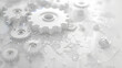 © suldev - Abstract background with gears and technology elements in gray color on white background, digital tech concept