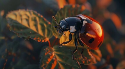 Poster - Red ladybug macro shot maximum depth of field : Generative AI