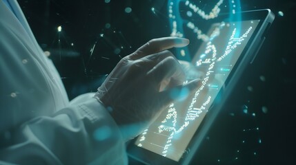 Aufkleber - medical technology doctor using digital tablet with dna genetics medical research science and experi