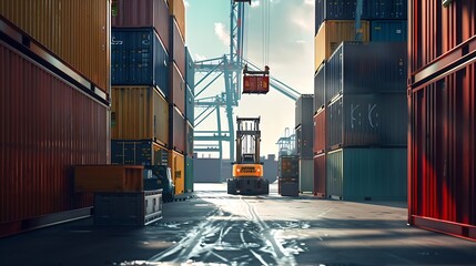 Poster - Industrial Container Cargo freight ship forklift handling container box loading for logistic import export and transport industry concept : Generative AI
