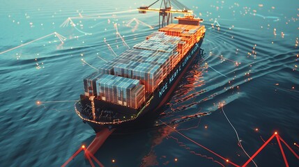 Poster - Artificial intelligence container Ship wtih Earth Data science and big data technology for transportation logistics shipping tracker transportation computing analysing : Generative AI