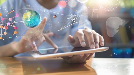 Poster - Engaging with Diverse ELearning Opportunities on Tablet An individual taps into a variety of elearning options on a tablet highlighting the diverse educational content available digita : Generative AI