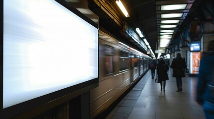Poster - An electronic advertising screen at a metro station Free space Outdoor advertising in public transport metro platform : Generative AI
