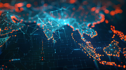 Poster - digital map of asia, concept of global network and connectivity, data transfer and cyber technology,