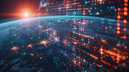 Poster - digital world globe, concept of global network and connectivity on earth, high speed data transfer a