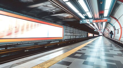 Poster - An electronic advertising screen at a metro station Free space Outdoor advertising in public transport metro platform : Generative AI
