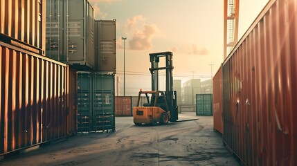 Poster - Industrial Container Cargo freight ship forklift handling container box loading for logistic import export and transport industry concept : Generative AI