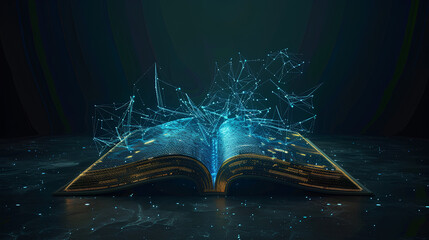 Wall Mural - Futuristic technology low polygonal glowing open book isolated on dark background