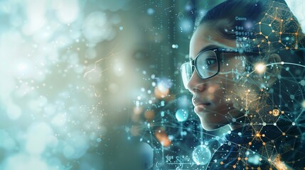 Leinwandbilder - Image of data processing and chemical formula over biracial schoolgirl global science data processing and digital interface concept digitally generated image : Generative AI