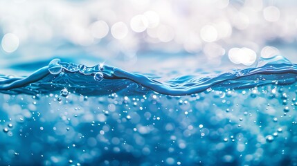Poster - Blue water with ripples on the surface Defocus blurred transparent blue colored clear calm water surface texture with splashes and bubbles Water waves with shining pattern texture back : Generative AI