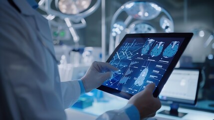 Poster - Hospital telehealth and man doctor with tablet for patient diagnosis review charts or consultation Online wellness and physician with tech for healthcare medical analysis or schedule s : Generative AI