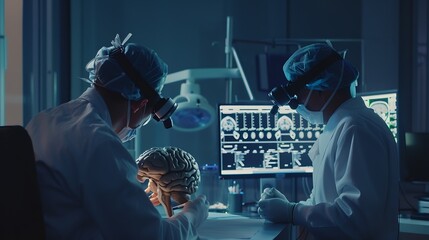 Aufkleber - doctor surgeon and neurologist checking brain testing result and medical diagnosis and examine patie