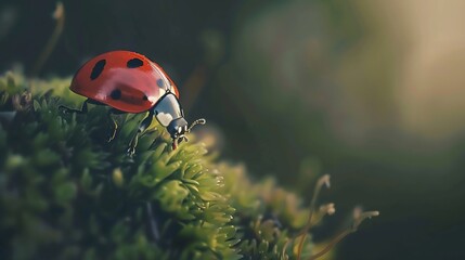 Poster - Red ladybug macro shot maximum depth of field : Generative AI
