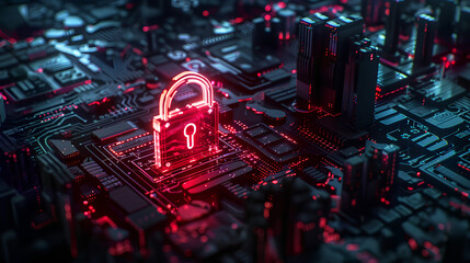 Poster - hacker attack. security breach, system hacked, internet cyber attack alert with red broken padlock, 