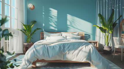 Wall Mural - Home mockup, simple cozy Coastal bedroom interior background