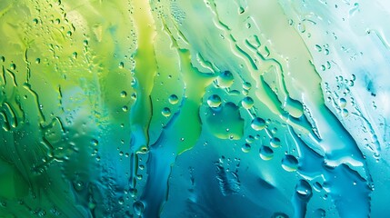 Poster - Abstract blue and green colorful background with oil on water surface Oil drops in water abstract psychedelic abstract image : Generative AI