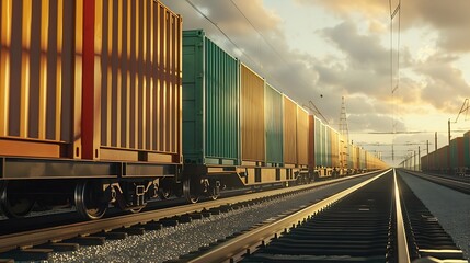 Poster - Train wagons carrying cargo containers for shipping companies Distribution and freight transportation using railroads Shipping import Export : Generative AI