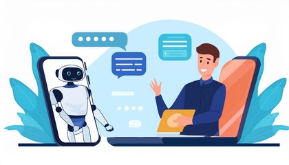 Online communication with chat bot concept Robot answer customer in chatbot service Dialog between AI assistant and user in messenger Flat graphic  illustration isolated on white background