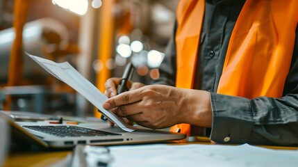 Aufkleber - Exporting supervisor in charge of producing receipts for item administration tracking delivery and transportation requirements Manufacturing operator going over records for order submi : Generative AI
