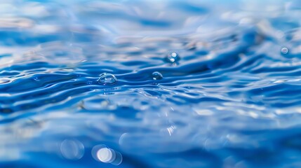 Poster - Blue water with ripples on the surface Defocus blurred transparent blue colored clear calm water surface texture with splashes and bubbles Water waves with shining pattern texture back : Generative AI