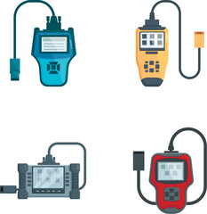 Poster - Collection of four vector icons depicting various digital multimeters for electrical measurements