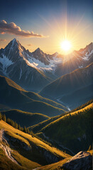 Wall Mural - sunset in the mountains