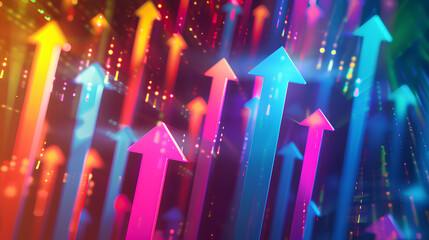 Poster - this abstract, wallpaper-like background shows colorful digital arrows pointing up, symbolizing grow