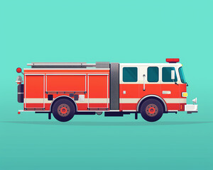 Firefighter truck flat design side view emergency response theme animation vivid