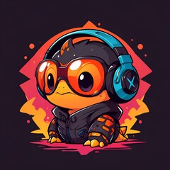 Sticker - A cartoon character wearing headphones and a jacket