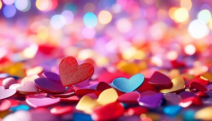 Wall Mural - celebration of color colorful confetti and bokeh valentine s day love hearts confetti blur