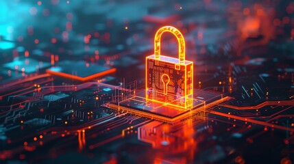 Aufkleber - Digital security concept with glowing padlock on a circuit board