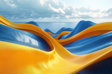 Wall Mural - a blue and yellow wavy fabric