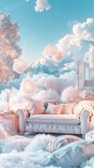 Poster - a couch in a room with clouds and lights