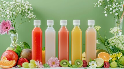 Wall Mural - a group of bottles of juice