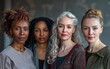 © imagineRbc - Four multiethnic women of different ages share a moment, showcasing their unique styles and beauty against a softly lit background