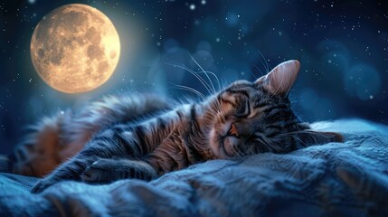 Wall Mural - cat on the moon