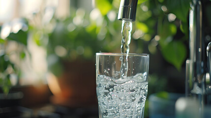 Poster - Filling up a glass with drinking water from kitchen tap
