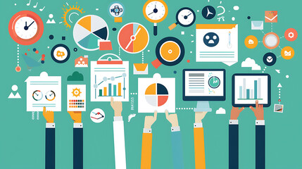 Leinwandbilder - marketing strategy Concept. Chart with keywords and icons. hands on working desk doing business