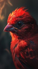 Poster - Close-up of a vibrant red bird with detailed feathers