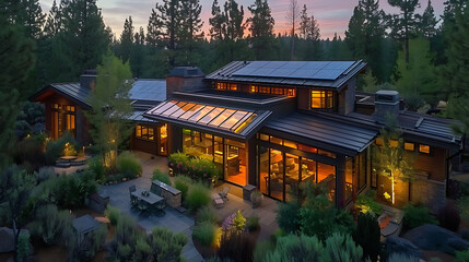 Poster - Solar panels on the gable roof of a beautiful modern home
