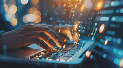Poster - user typing login and password, cyber security concept, data protection and secured internet access, cybersecurity