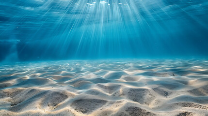 Poster - underwater background  deep blue sea and beautiful light rays with sandy floor