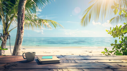 Poster - desk of free space and summer beach landscape