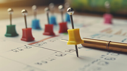 Poster - close up of calendar on the color table planning for business meeting or travel planning concept