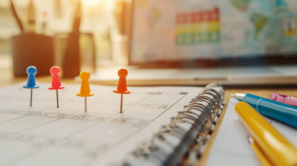 Poster - close up of calendar on the color table planning for business meeting or travel planning concept