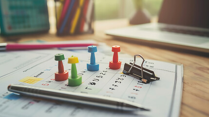 Aufkleber - close up of calendar on the color table planning for business meeting or travel planning concept