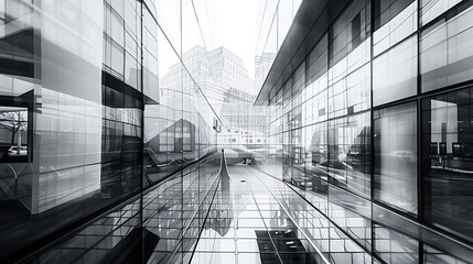 Poster - architecture of geometry at glass window monochrome