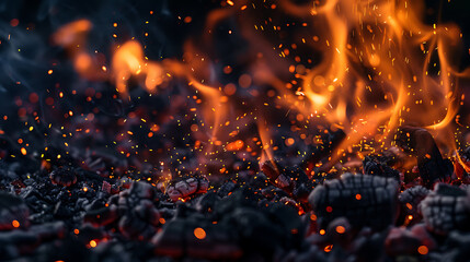 Leinwandbilder - fire flames with sparks on a black background, close-up